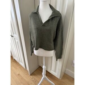 Ardene Olive Green Cropped Collared Knit Sweater Y2K Grunge Soft Cozy Falls